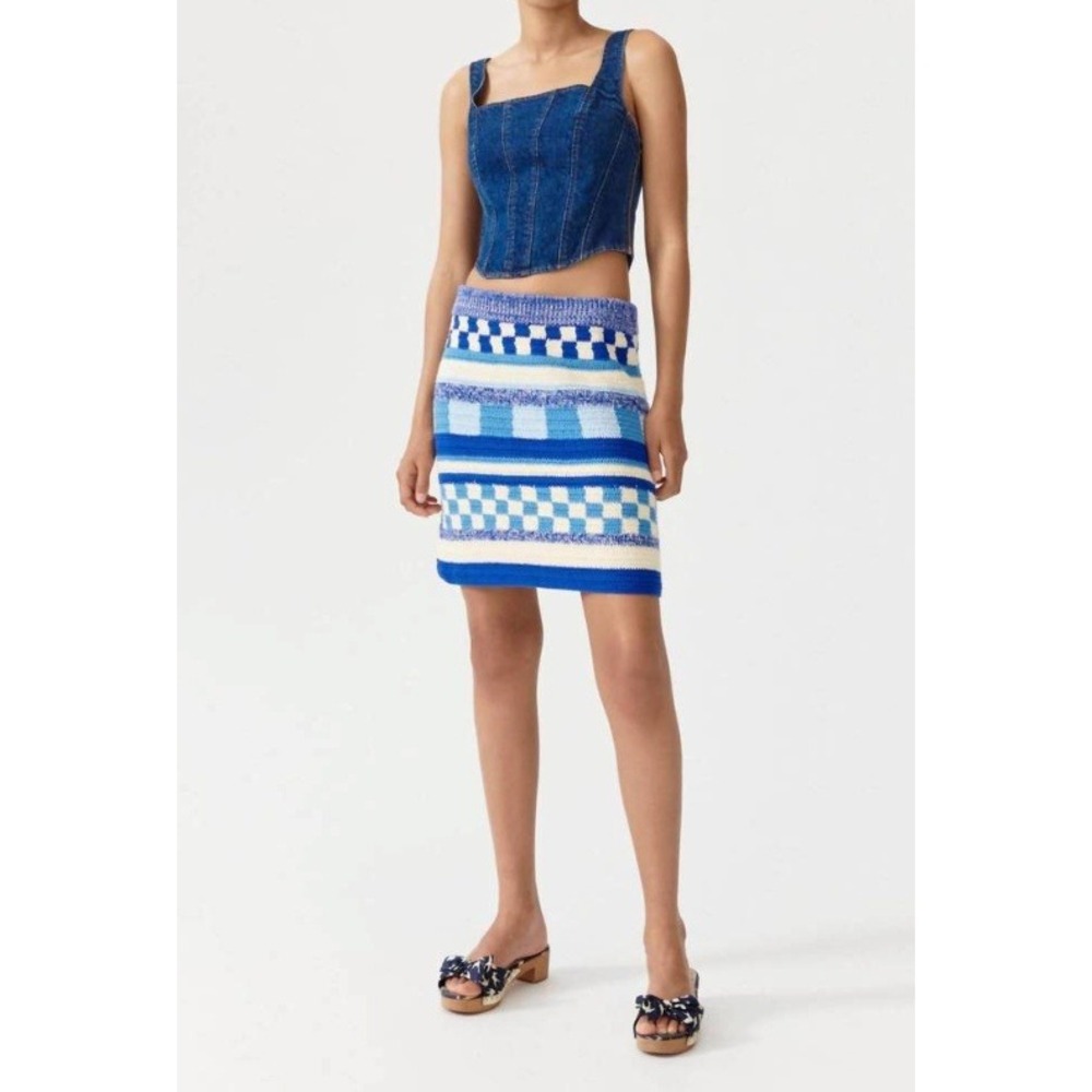 BAUM UND PFERDGARTEN Coira Crochet Mini Skirt Blue Checkered Stripe Women's L